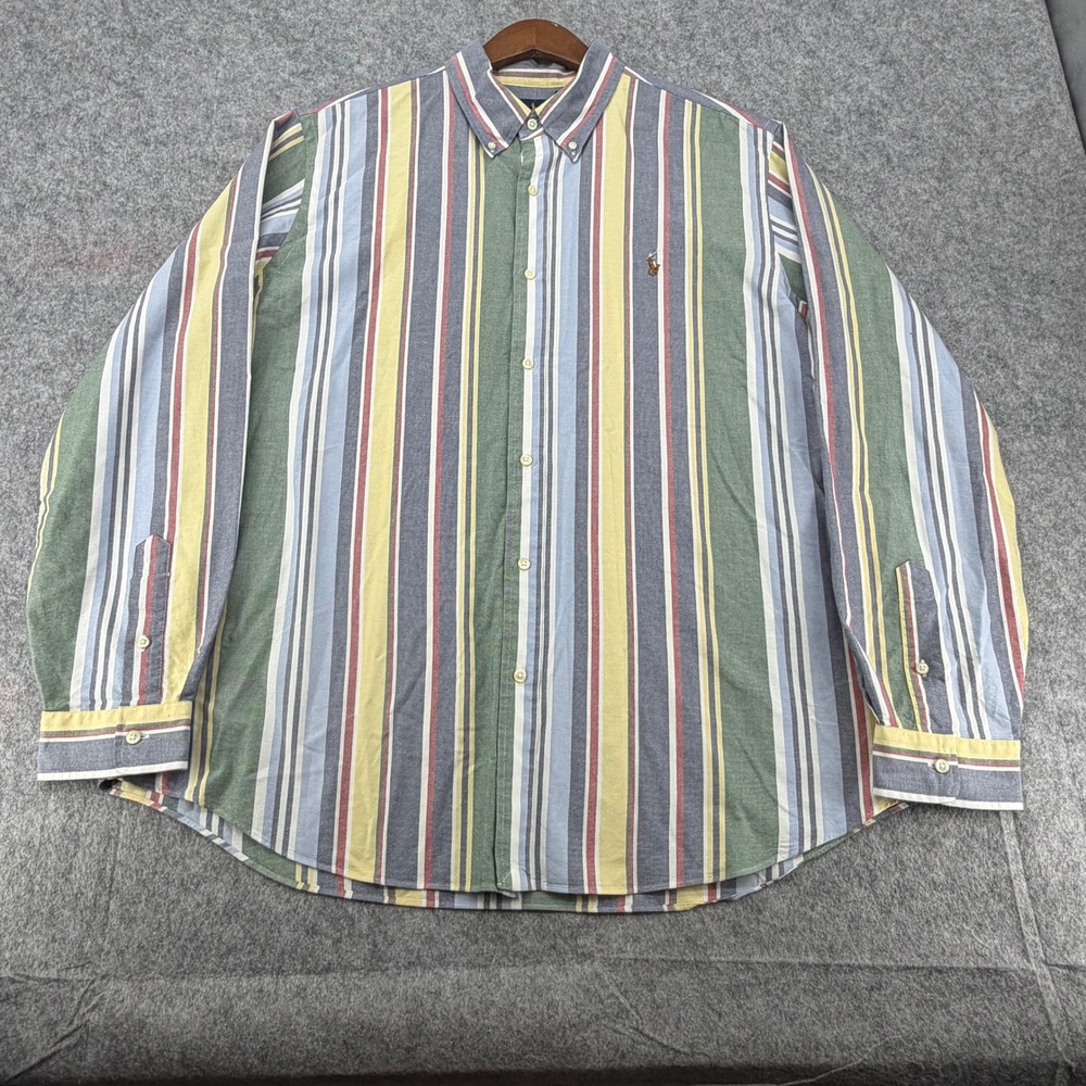 Polo Ralph Lauren Mens XXL Classic Fit Multi Color Striped Oxford Shirt Long Slv
